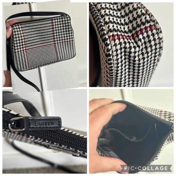 !!SOLD!!Lauren Ralph Lauren Black and White Checkered Tote Bag Set - Picture 3 of 13